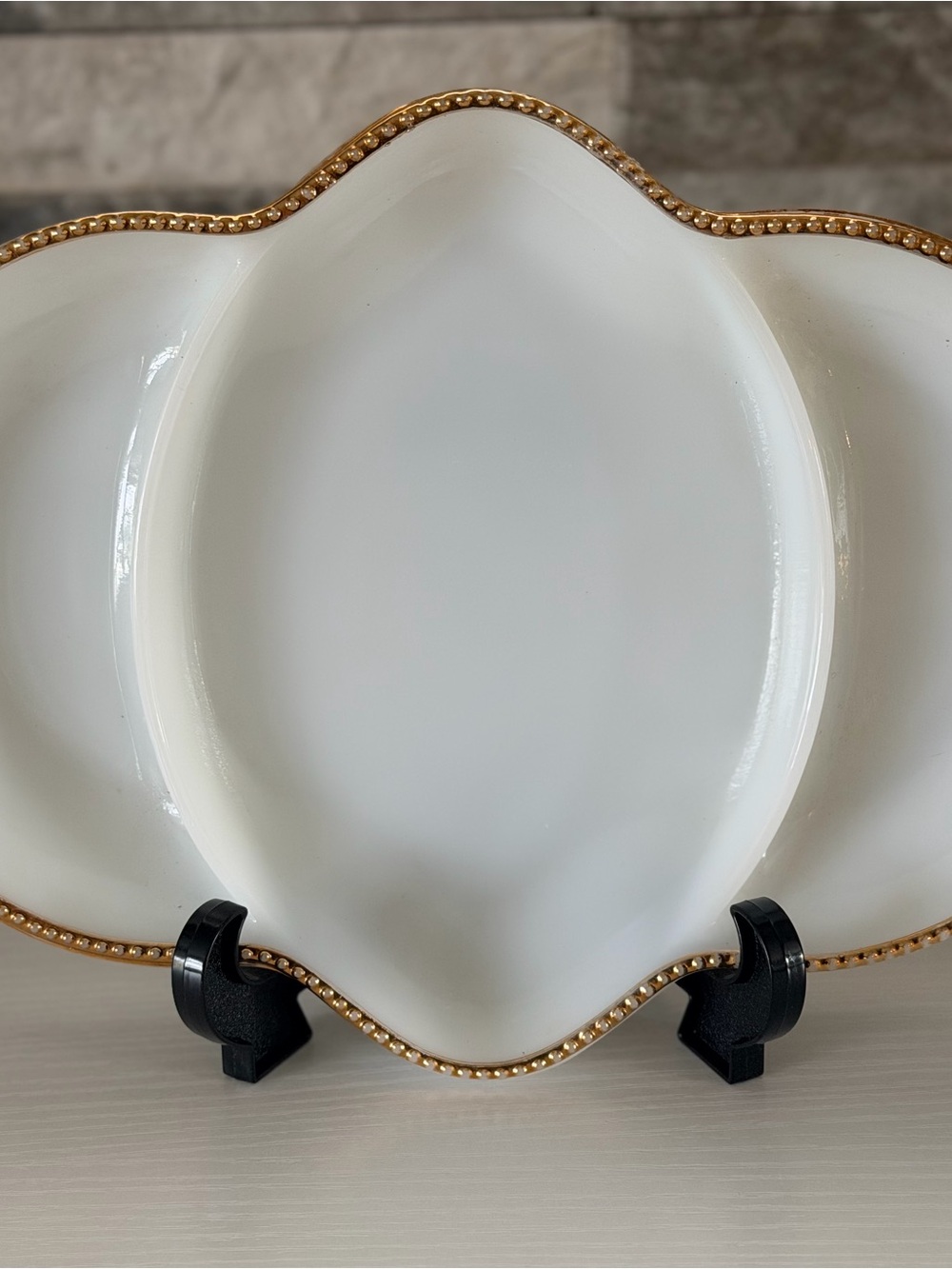 VTG Milk Glass Anchor Hocking Fire King Gold Trim Divided Relish DISH  11"